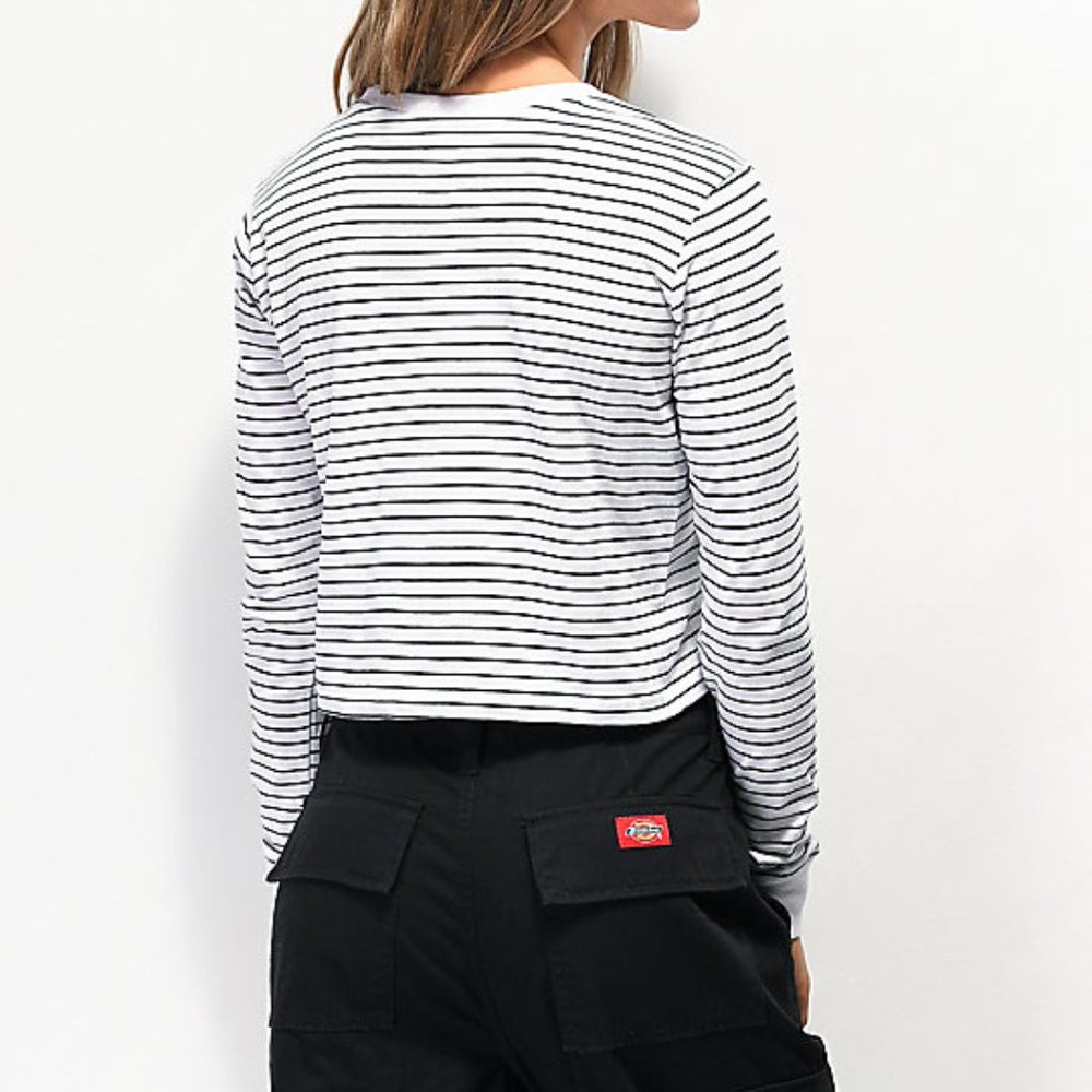 NWT! DICKIES - Stripe Long Sleeve Crop Logo Tee - Picture 3 of 8
